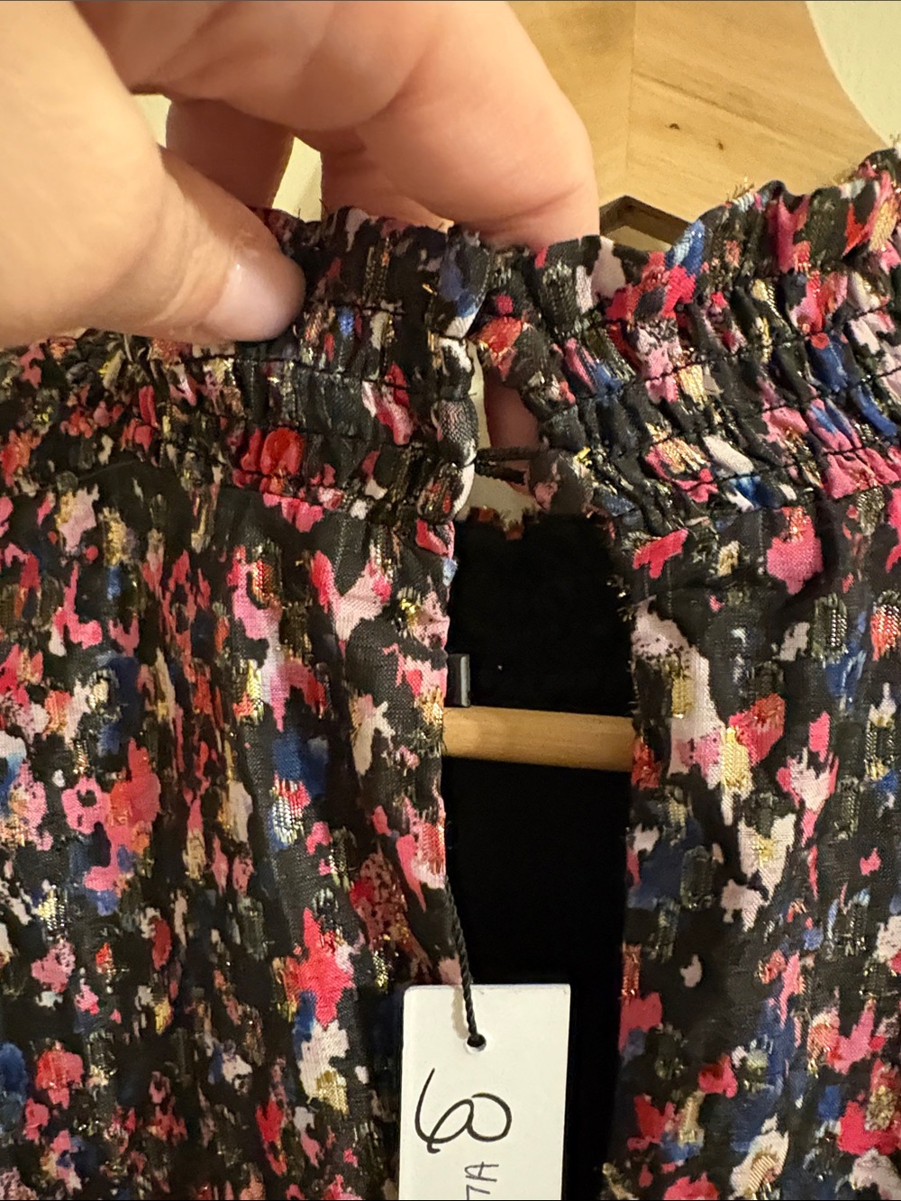 Long-Sleeve Floral Midi Dress with Smocked Waist in Pink on Black - Picture 4 of 5